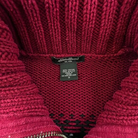 Eddie Bauer Knit Sweater Small Red Full Zip Outdoor Long Sleeve Fair Isle - Picture 4 of 10